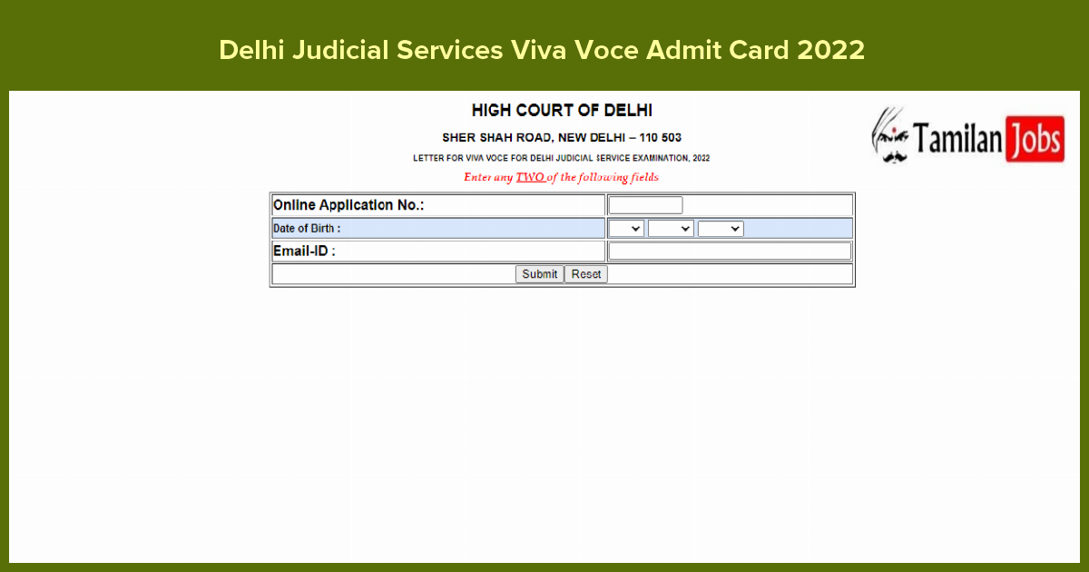 Delhi Judicial Services Viva Voce Admit Card 2022 