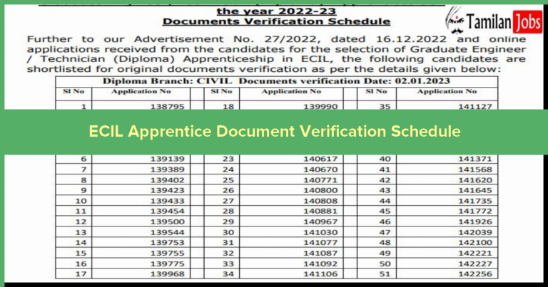 ECIL Apprentice Document Verification Schedule