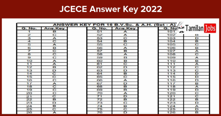 JCECE Answer Key 2022 PDF (Published) Check Exam Keys for B.V.Sc & A.H Courses