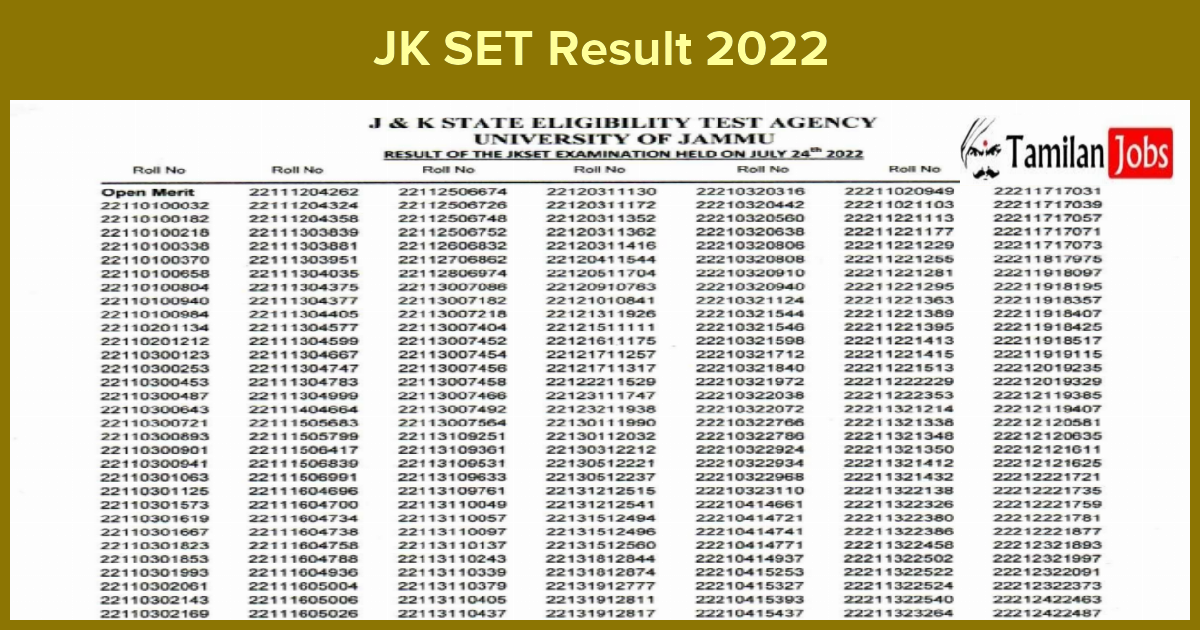 JK SET Result 2022