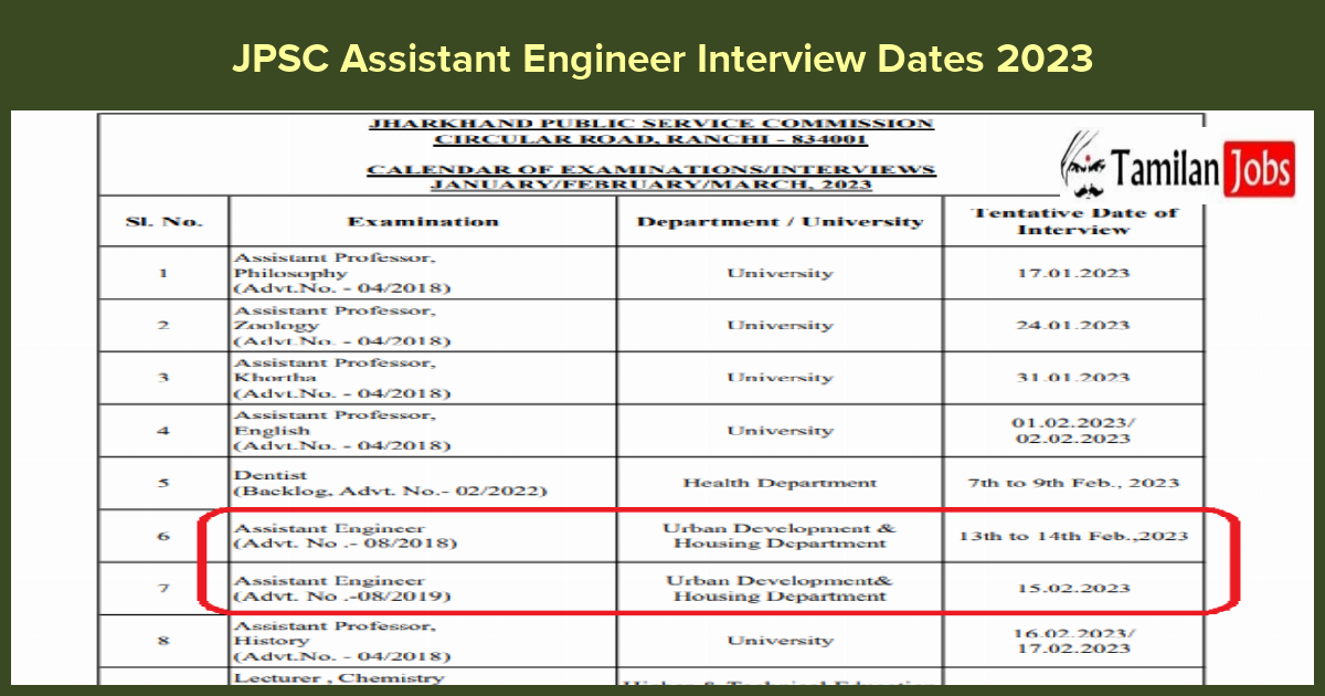 Jpsc Assistant Engineer Interview Dates 2023