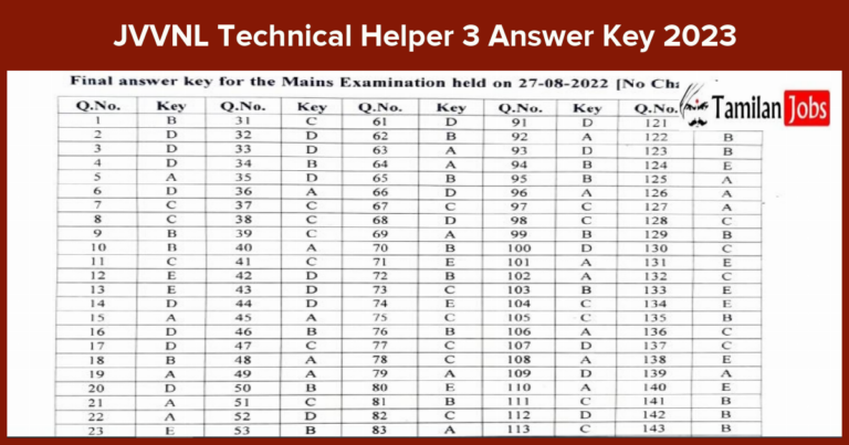 JVVNL Technical Helper 3 Answer Key 2023