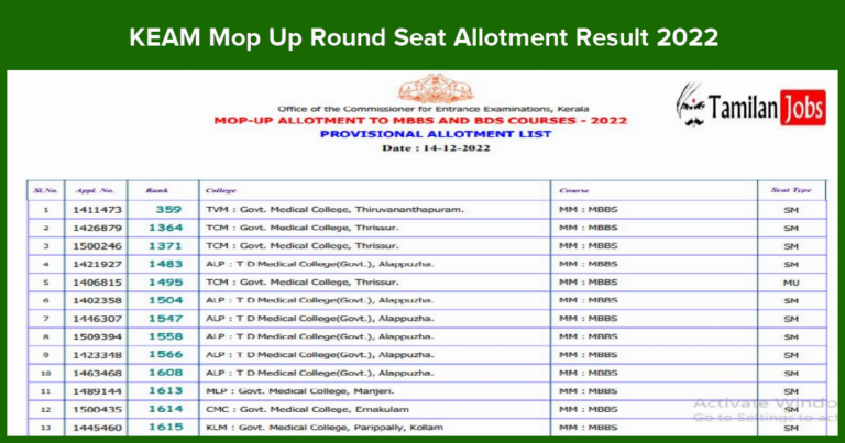 KEAM Mop Up Round Seat Allotment Result 2022 (Announced) Check Allotment List Here