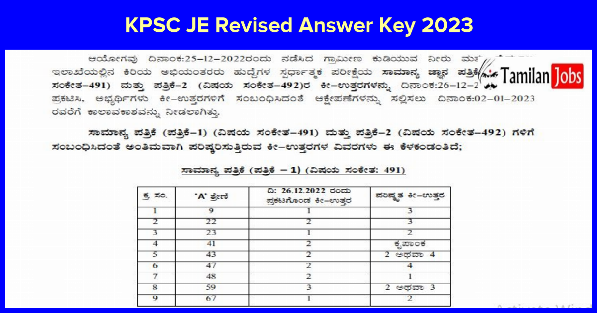 KPSC JE Revised Answer Key 2023