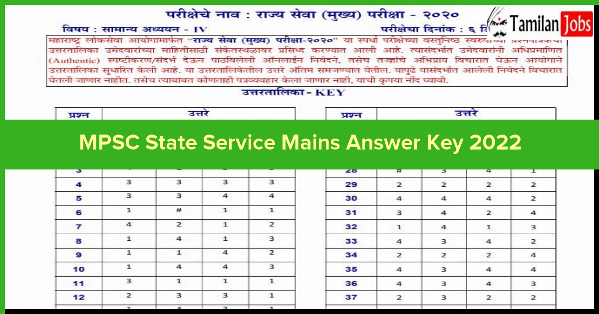 MPSC State Service Mains Answer Key 2022