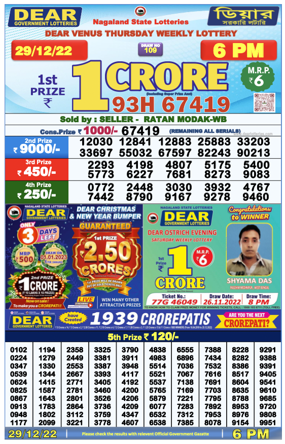 Nagaland State Lottery Today 29.12.2022