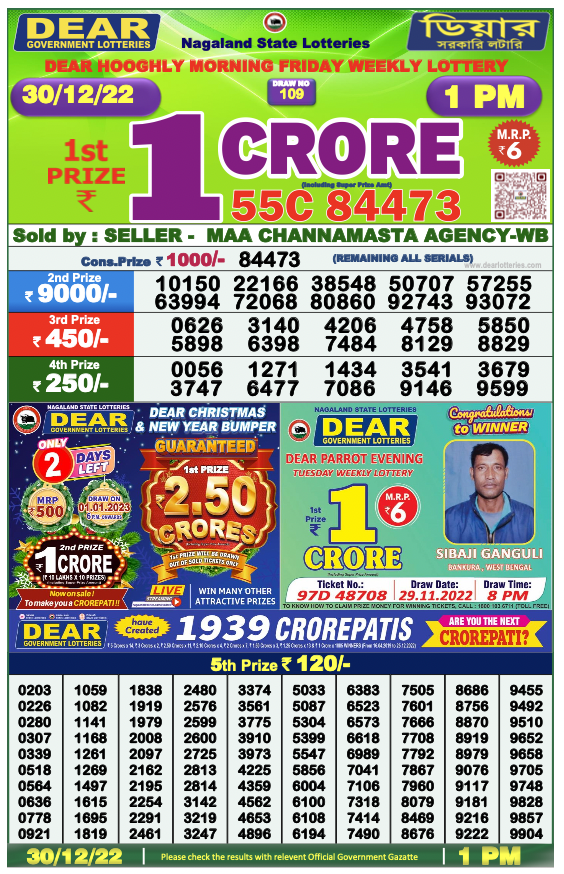 Nagaland lottery sambad 1 pm Result on 30.12.2022