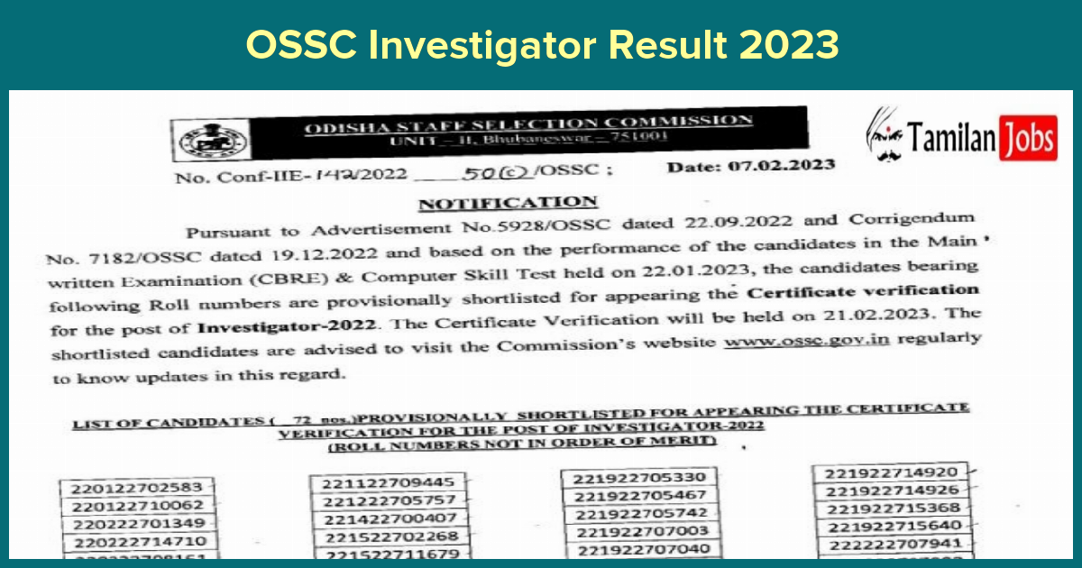 OSSC Investigator Result 2023