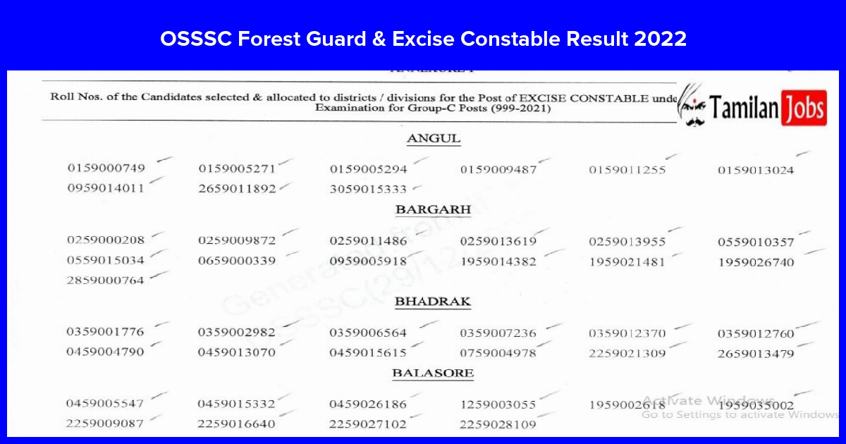 OSSSC Forest Guard & Excise Constable Result 2022
