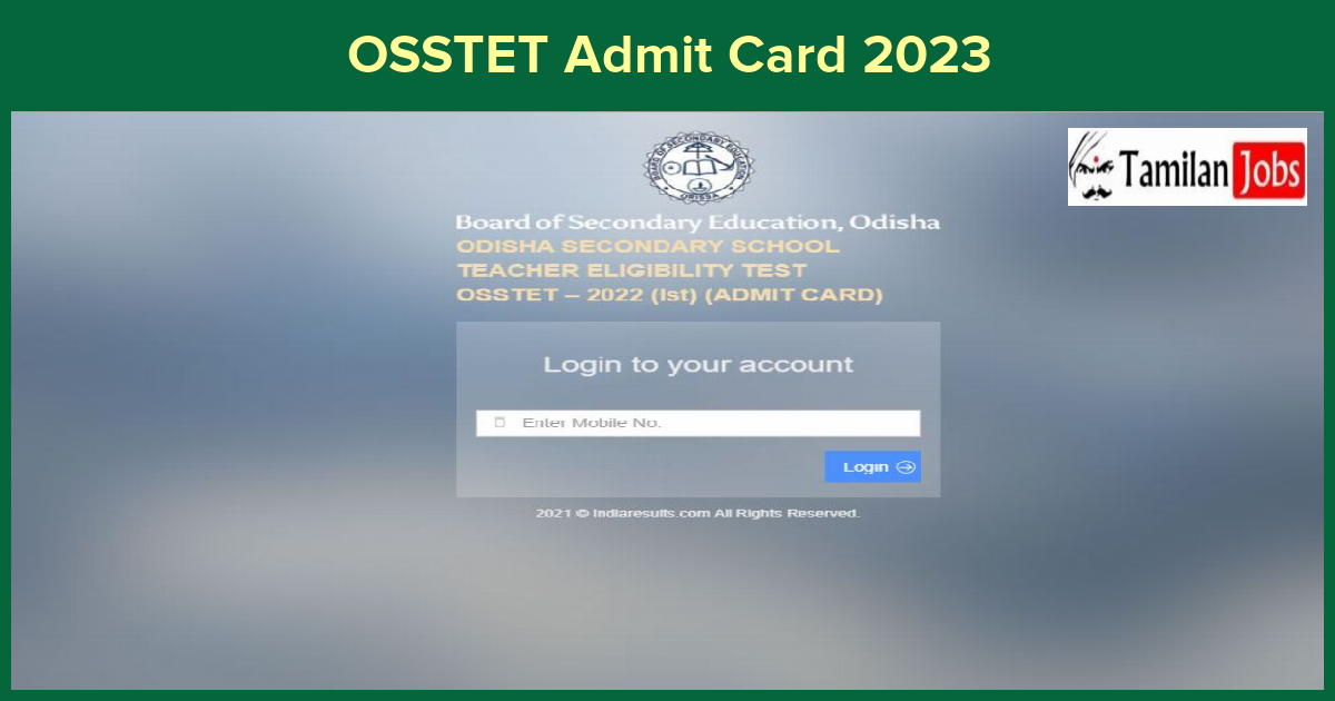 OSSTET Admit Card 2023