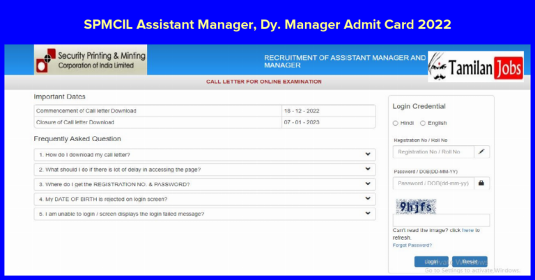 SPMCIL Assistant Manager Deputy Manager Admit Card 2023 (Published) Check Exam Date