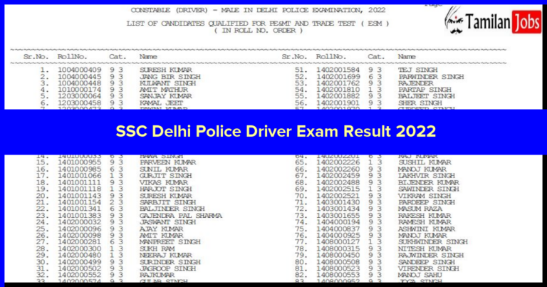 SSC Delhi Police Driver Exam Result 2022