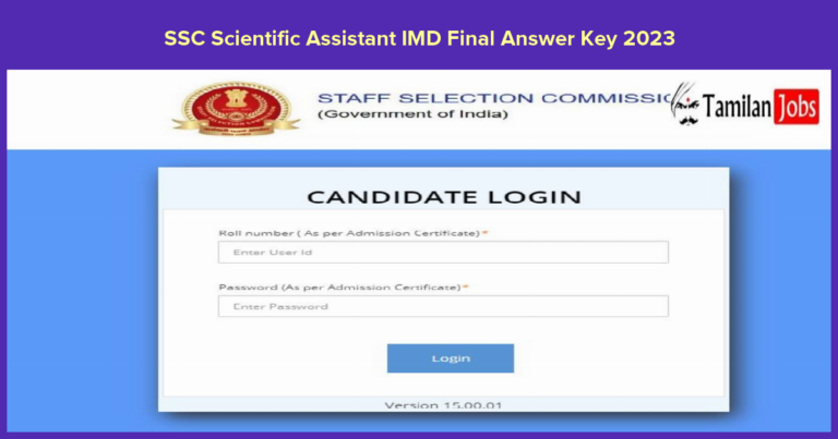 SSC Scientific Assistant IMD Final Answer Key 2023