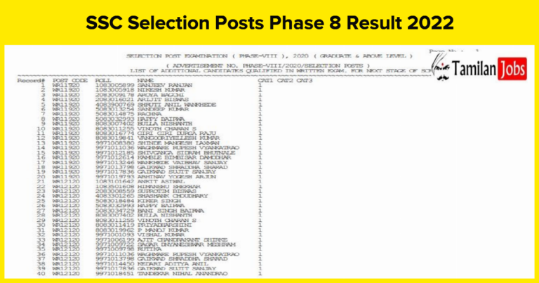 SSC Selection Posts Phase 8 Result 2023 (OUT) Download Additional Result PDF Check Cut Off Here