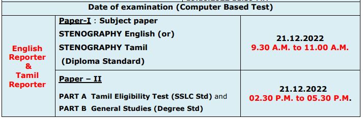 TNPSC English Reporter Exam Date