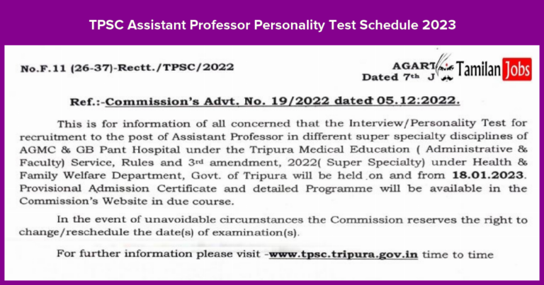 TPSC Assistant Professor Personality Test Schedule 2023