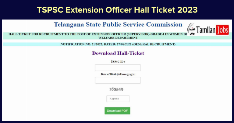 TSPSC Extension Officer Hall Ticket 2023