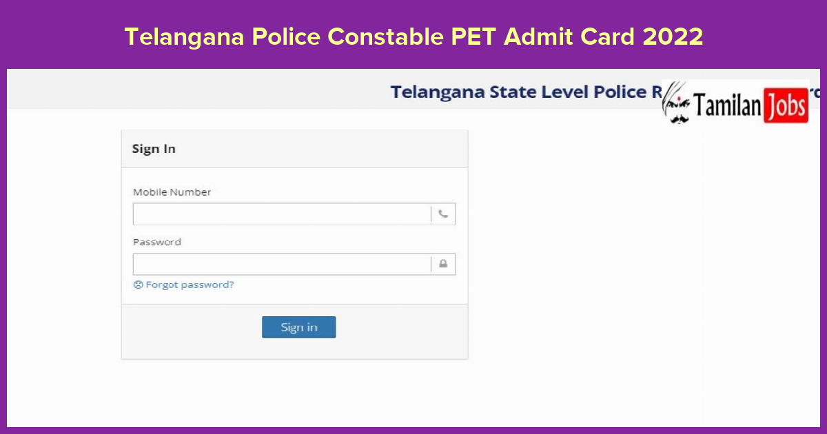Telangana Police Constable PET Admit Card 2022