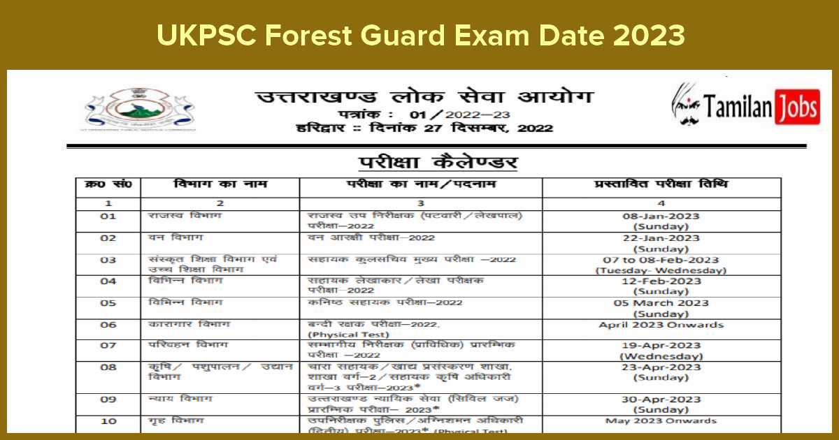 UKPSC Forest Guard Exam Date 2023