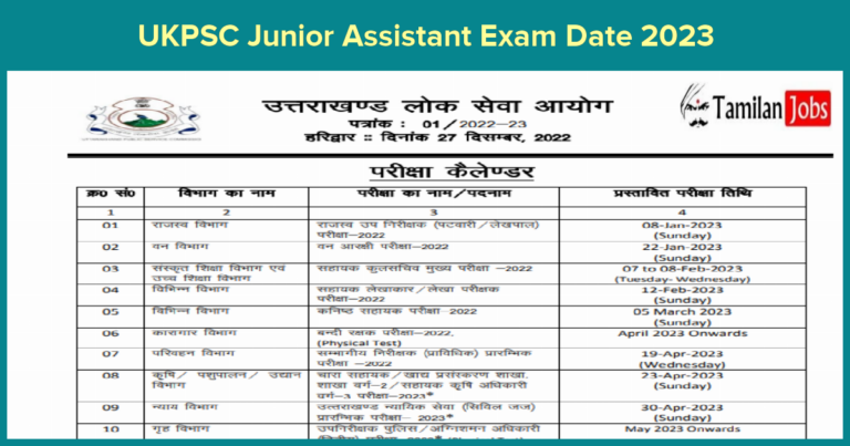 UKPSC Junior Assistant Exam Date 2023