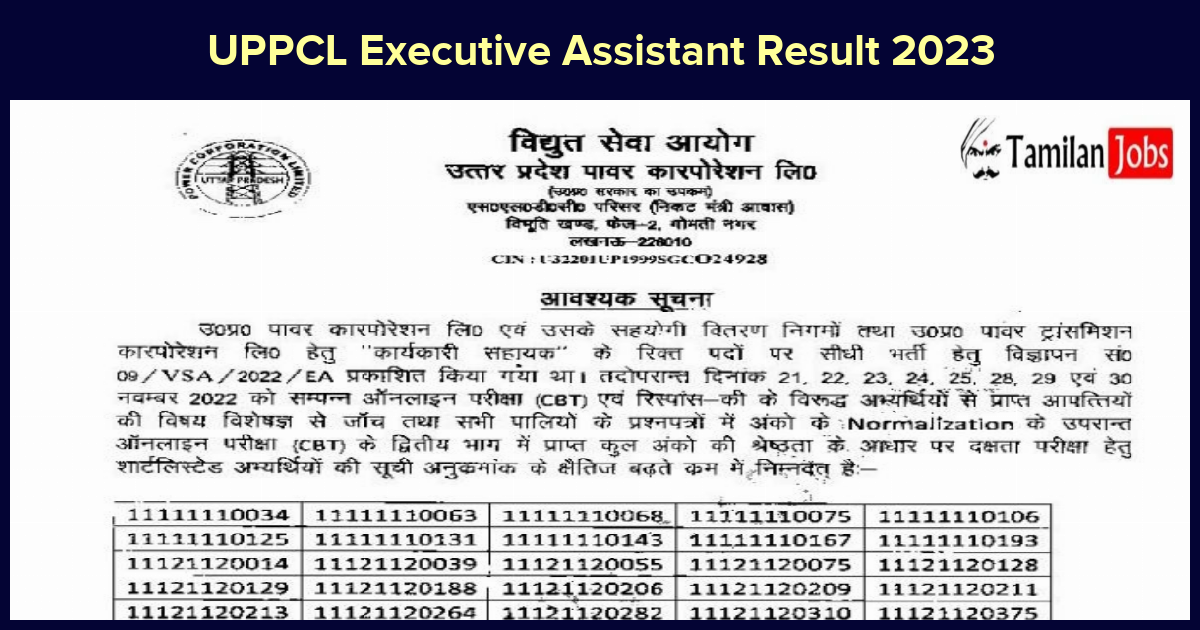 UPPCL Executive Assistant Result 2023