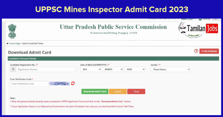 UPPSC Mines Inspector Admit Card 2023 (Released) Check Exam Date @ uppsc.up.nic.in