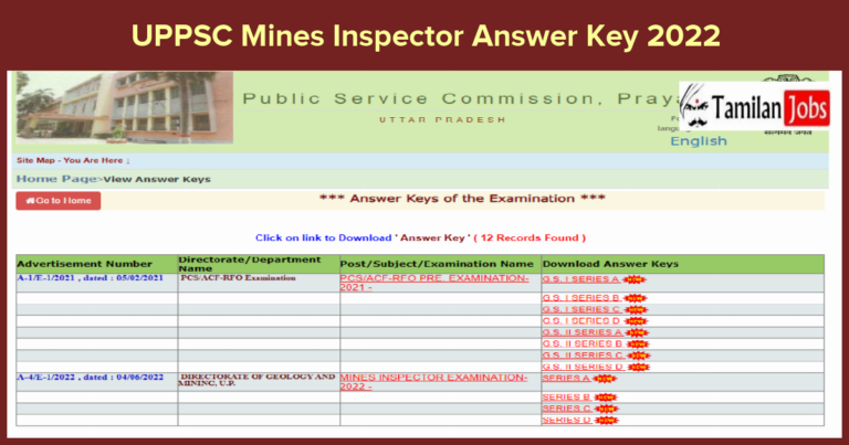 UPPSC Mines Inspector Answer Key 2022