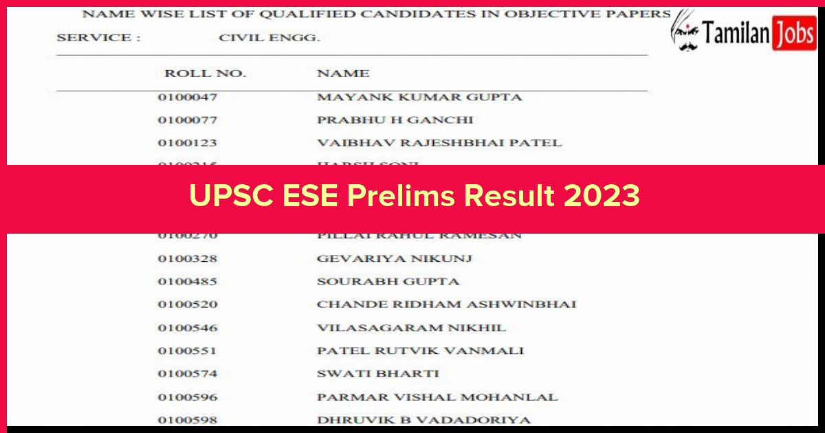 UPSC ESE Prelims Result 2023 (Out) Download Merit List Here