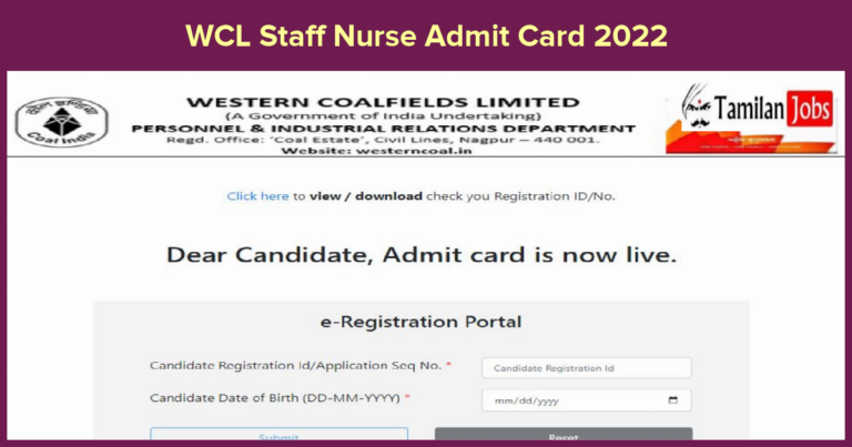 WCL Staff Nurse Admit Card 2022
