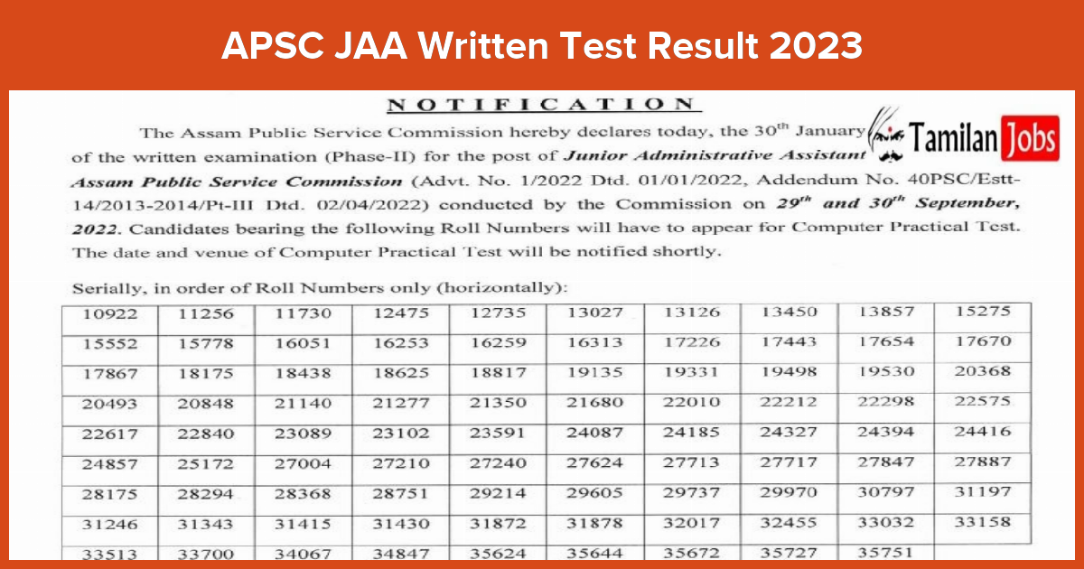 APSC JAA Written Test Result 2023