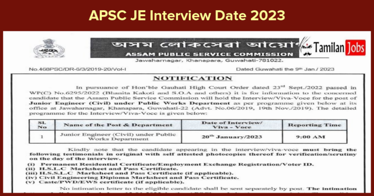 APSC JE Interview Date 2023