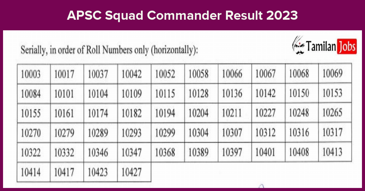 APSC Squad Commander Result 2023
