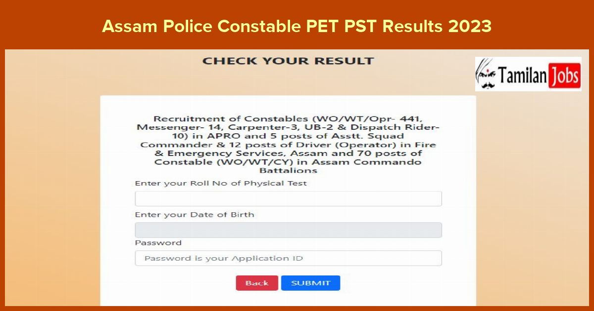 Assam Police Constable PET PST Results 2023