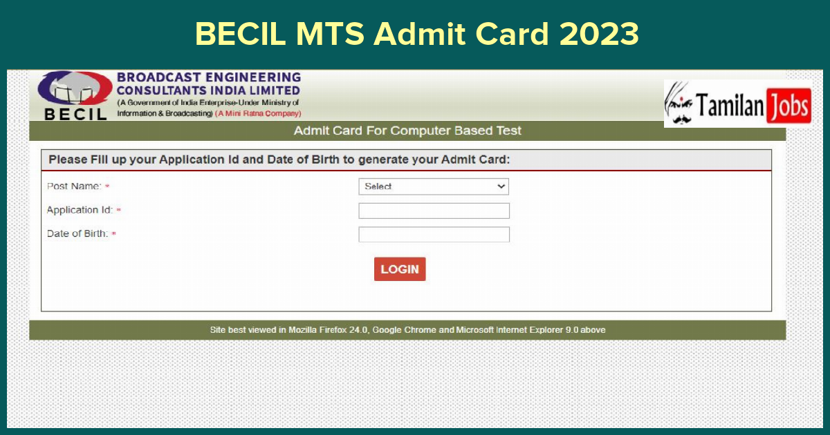 BECIL MTS Admit Card 2023 - Tamilan Jobs BECIL MTS Admit Card 2023