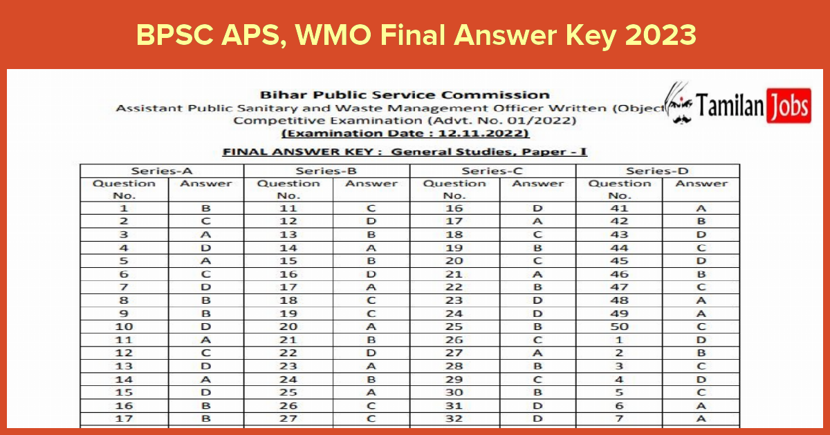 BPSC APS, WMO Final Answer Key 2023