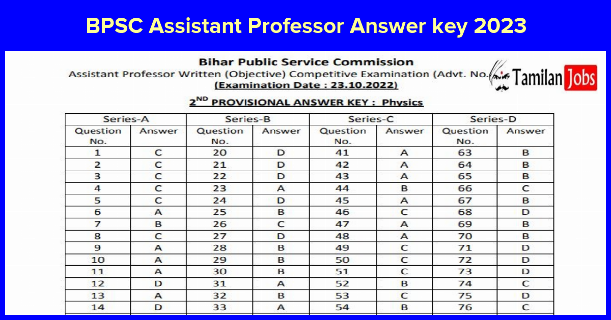 BPSC Assistant Professor Answer key 2023