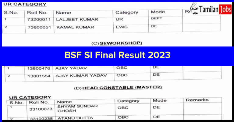 BSF SI Final Result 2023