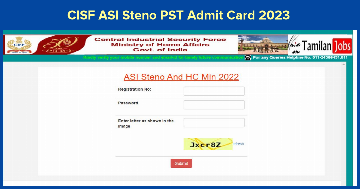 CISF ASI Steno PST Admit Card 2023 