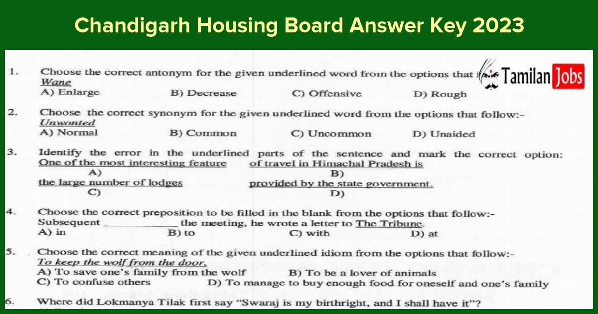 Chandigarh Housing Board Answer Key 2023