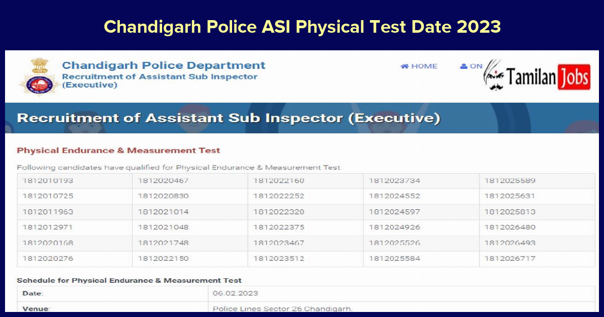 Chandigarh Police ASI Physical Test Date 2023
