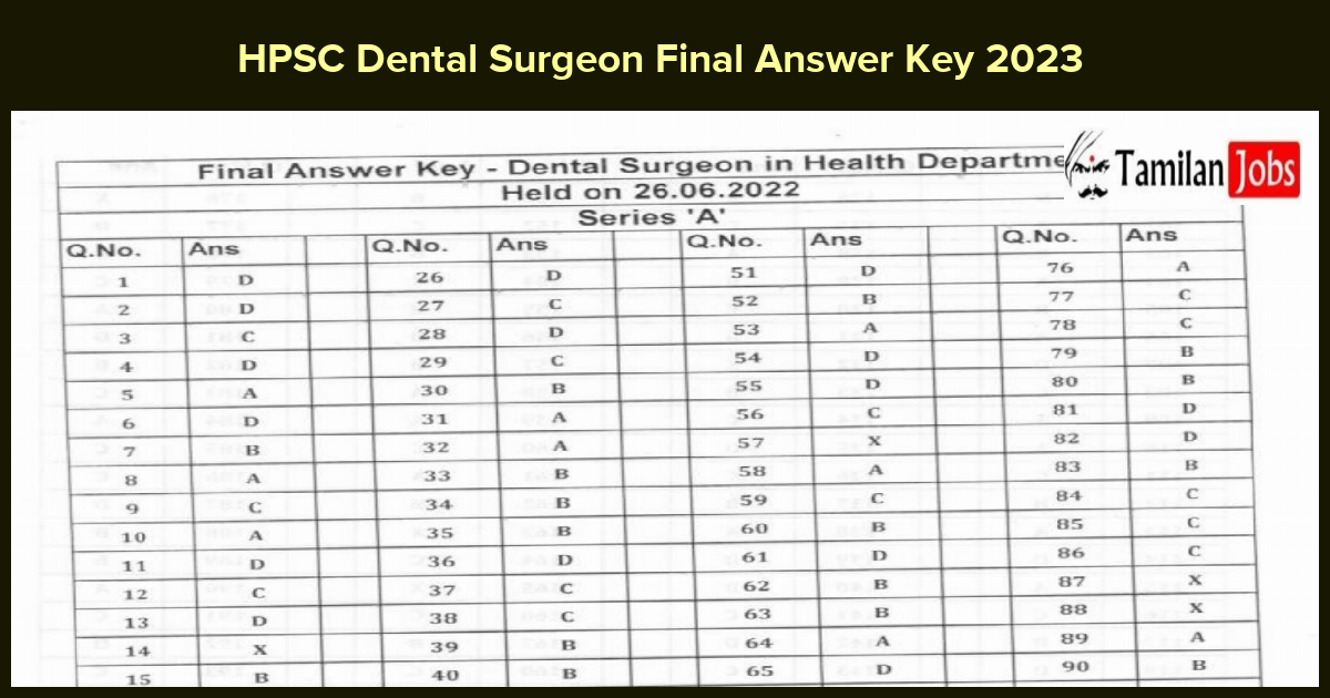 HPSC Dental Surgeon Final Answer Key 2023 