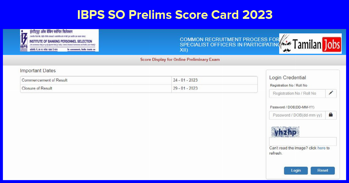 IBPS SO Prelims Score Card 2023