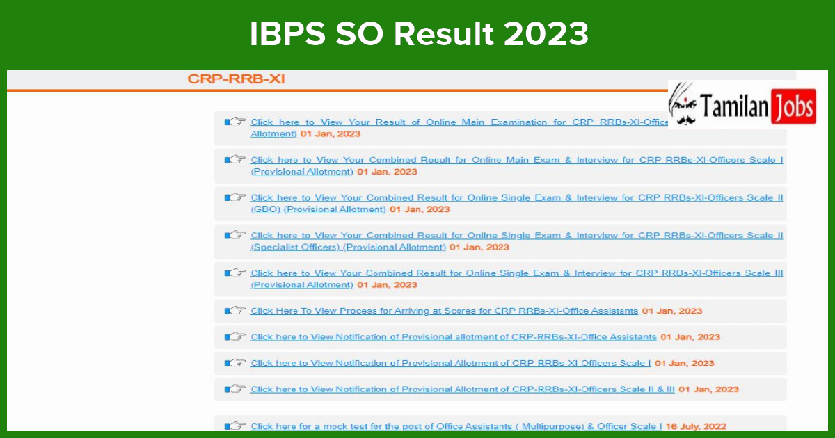 IBPS SO Result 2023