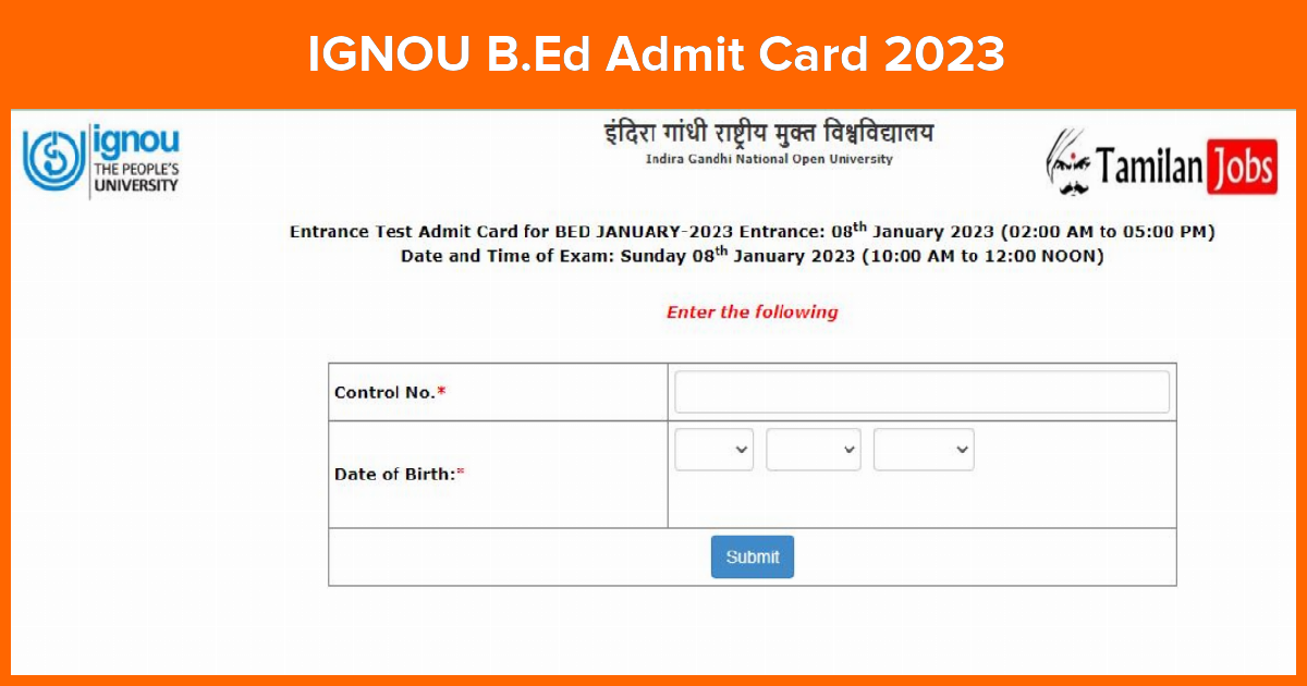 IGNOU B.Ed Admit Card 2023