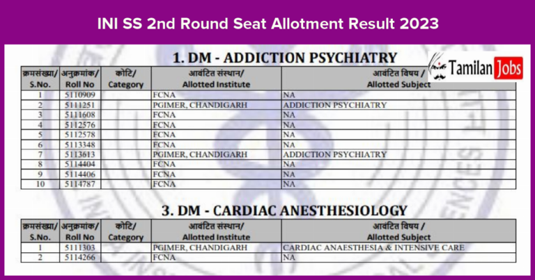 INI SS 2nd Round Seat Allotment Result 2023 (Announced) Check Allocation List here