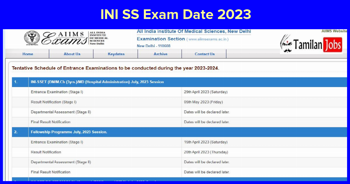 Ini Ss Exam Date 2023