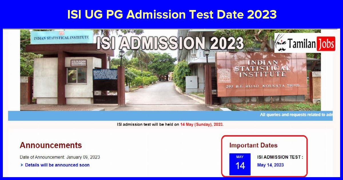 ISI UG PG Admission Test Date 2023