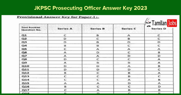 JKPSC Prosecuting Officer Answer Key 2023 (Out) Download @jkpsc.nic.in