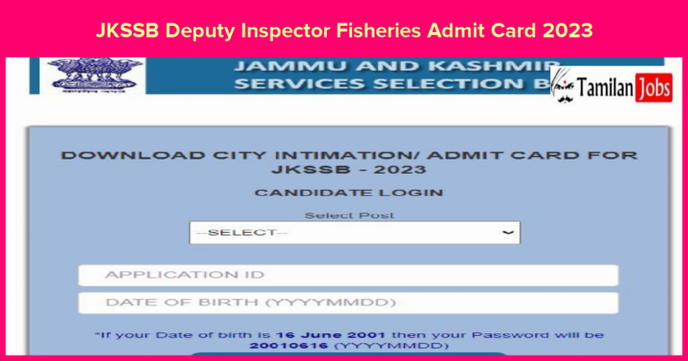 JKSSB Deputy Inspector Fisheries Admit Card 2023