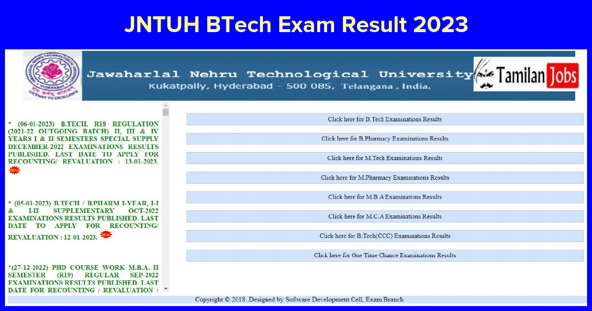 JNTUH BTech Exam Result 2023